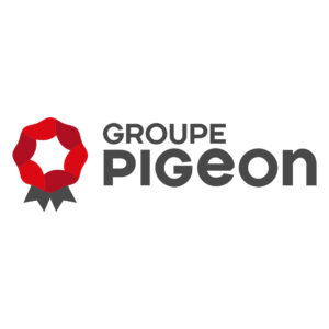 Groupe Pigeon logo: red circular ribbon award on the left and gray text 'GROUPE Pigeon' to the right