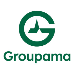 Groupama logo: green circular 'G' emblem with a triangular mark inside and the word Groupama beneath it