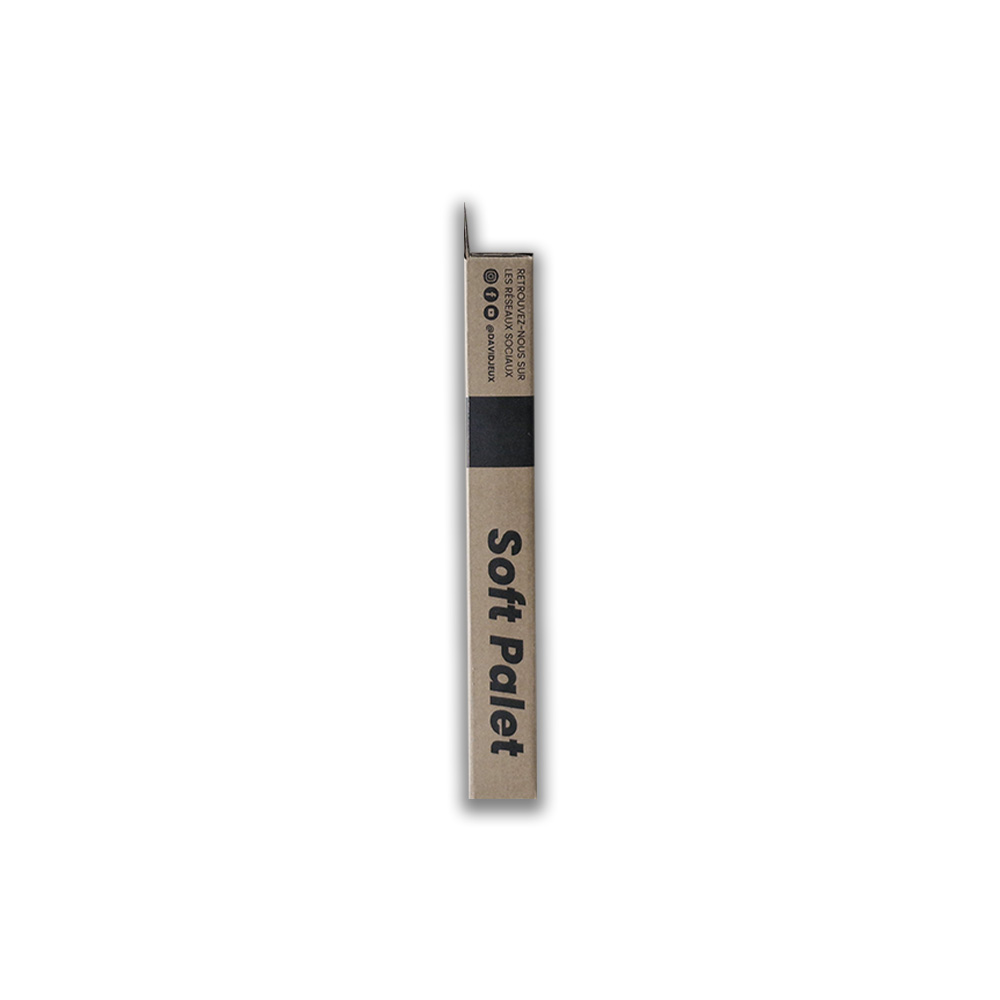 Vertical cardboard packaging labeled 'Soft Palet' standing upright on a white background.