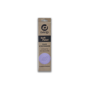 David Soft Palet silicone palette pack—4 palettes in a brown box with a purple circular sample on the front