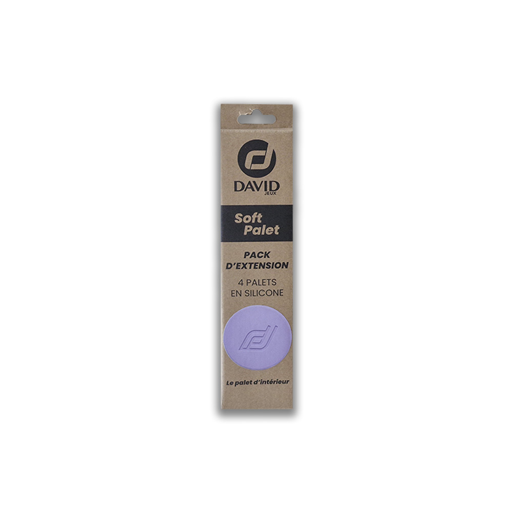 David Soft Palet silicone palette pack—4 palettes in a brown box with a purple circular sample on the front