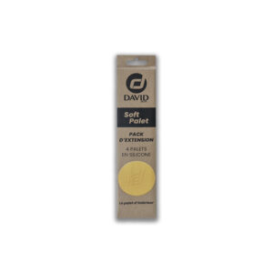 Packaging for David Soft Palet extension pack: 4 silicone palettes, beige box with yellow circular emblem