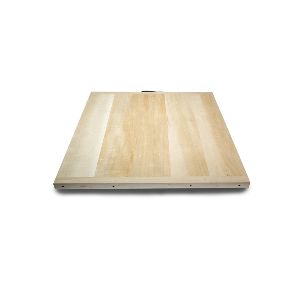 Rectangular light wood panel made of several planks joined together, like a cutting board or countertop slab used in kitchens.