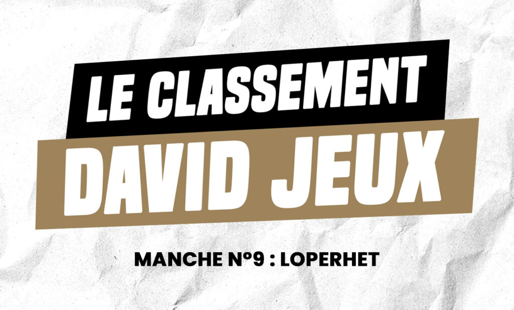 Titre graphique affichant 'Le Classement' et 'David Jeux' avec une bande noire et une bande beige, puis 'Manche N°9 : LopErHet' en dessous